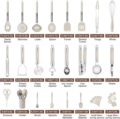 Kitchen Utensils Set-Silicone Cooking Utensils-32 pcs Non-Stick Silicone Cooking Kitchen Utensils Spatula Set with Holder-Best Kitchen Cookware with Stainless Steel Handle (Black)
