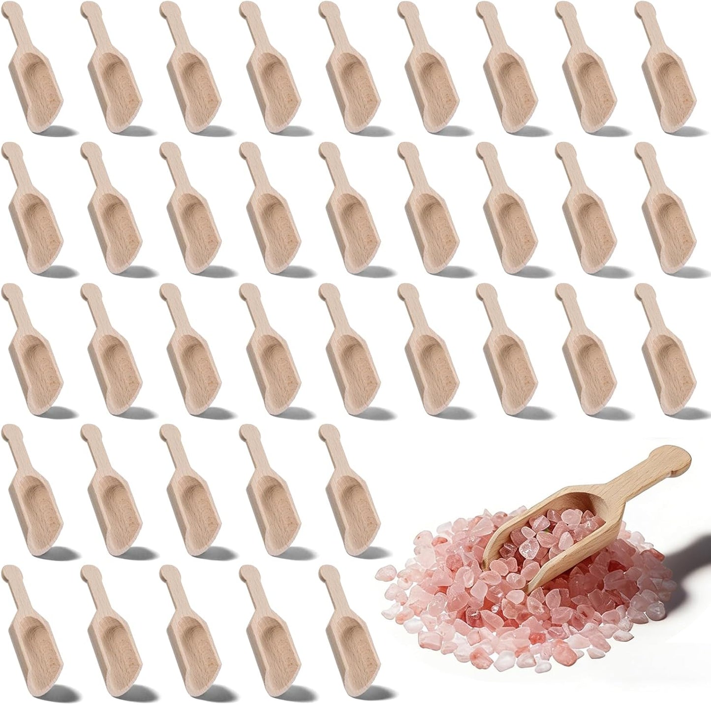 Kenaoeoe 60 Pack 2.9 x 1.1 Inches Small Wooden Spoons Unpainted Wooden Scoops for Jars Mini Measuring Cups for Bath Salts, Sugar, Coffee, Spices, Laundry Detergent