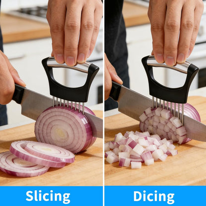Onion Slicer Holder, with Protective Case, Stainless Steel Onion Cutter Tool for Kitchen, Meat, Lemon, Potato, Tomato, Avocado & Egg, Vegetable & Fruit Slicing Assistant