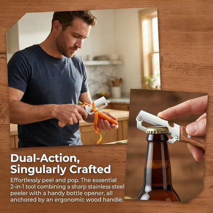2026New Multi-function Vegetable Peeler, Kitchen Multi-function Stainless Steel Thickened Fruit Peeler Knife with Wooden Handle 2-1Suitable for Peeling Vegetable Fruits (2PCS)