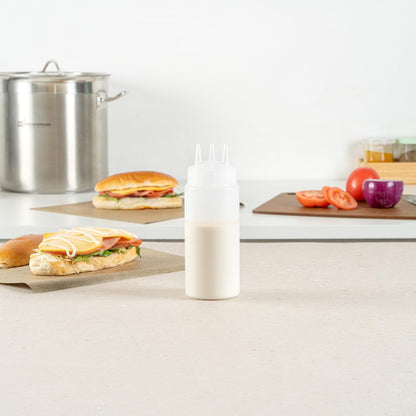 Restaurantware Plastic Squeeze Bottle 20 oz Refillable Condiment Bottle Large Valve Dishwashable Yellow Inverted Sauce Dispenser For Thick Condiments, Dressings, Batter, Sour Cream, And Syrups