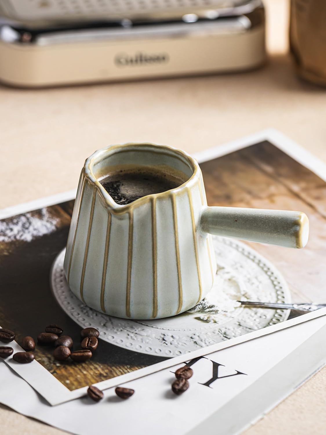 Espresso Cups Ceramic, 200ML Espresso Measuring Cup with Handle, Expresso Shots Cups with Scale, Espresso Accessories, White