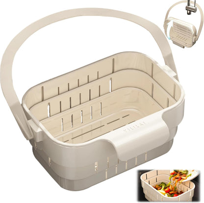 2026 Upgraded Foldable Kitchen Sink Strainer, No-Drill Hanging Drain Rack Food Catcher, Removable Anti-Clog Filter for Garbage Leftovers Kitchen Sink Daily Use (White)