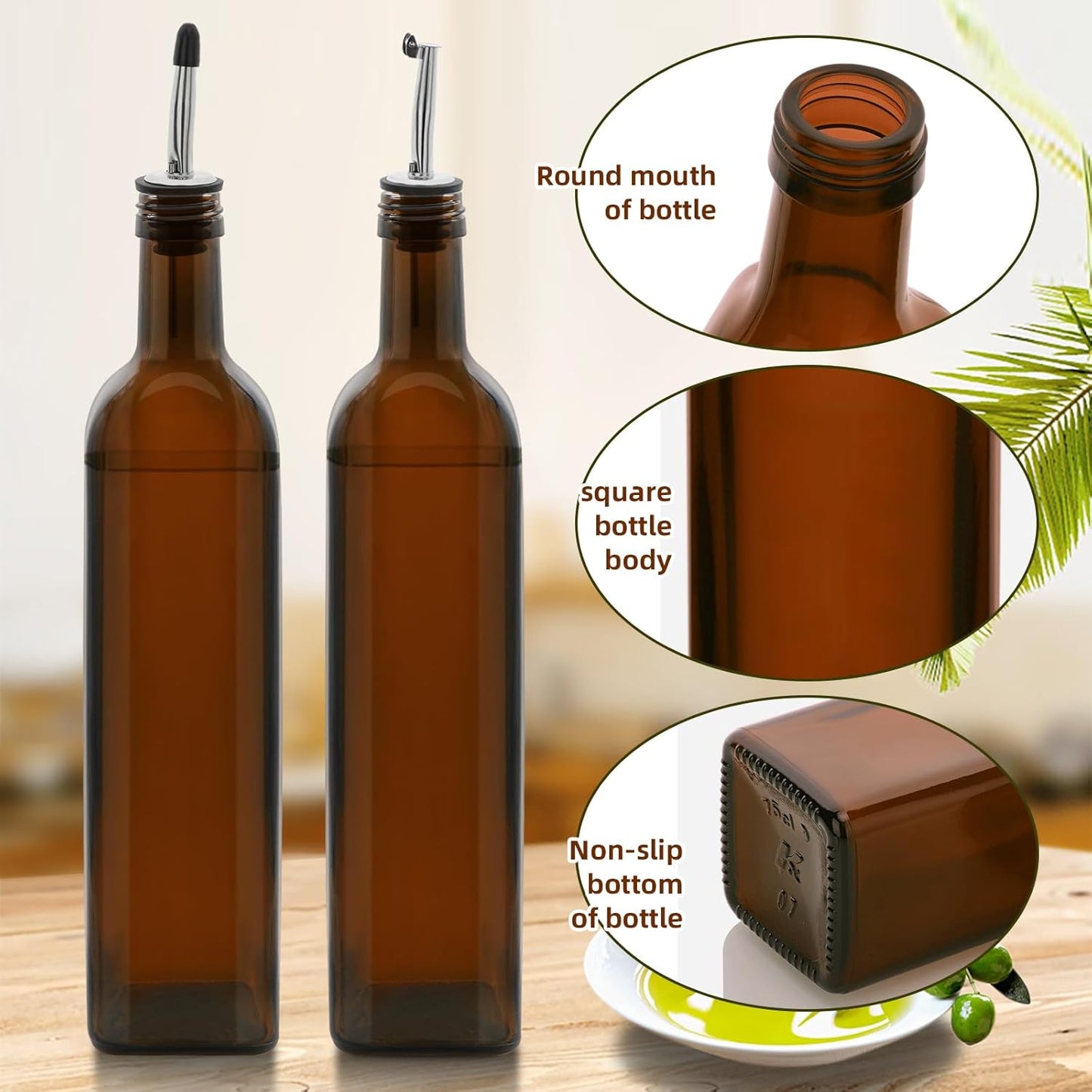 2Pcs 25 oz Olive Oil Dispenser Bottle,750 ml Glass Oil and Vinegar Dispenser Set with Pourers and Funnel ，Oil Bottles for Kitchen Large capacity oil bottles (Green 2pcs)