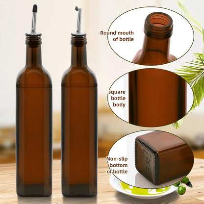 2Pcs 25 oz Olive Oil Dispenser Bottle,750 ml Glass Oil and Vinegar Dispenser Set with Pourers and Funnel ，Oil Bottles for Kitchen Large capacity oil bottles (Green 2pcs)