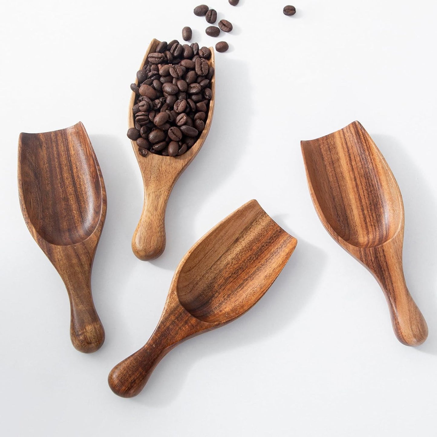 Big Coffee Scoop Shovel, 2pcs Large Ground Coffee Scoop, Wooden Bean Salt Spoons, Wood Serving Spoons for Beans Powder Sugar from Big Jars Canisters, Multifunctional Kitchen Scoop