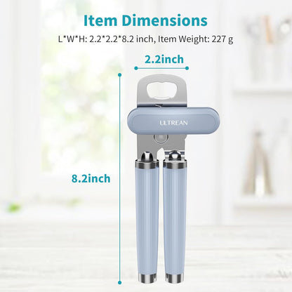 Ultrean Manual Can Opener Bottle Opener, Heavy Duty Stainless Steel Smooth Edge Manual Hand Held Can Opener With Soft Touch Handle, Rust Proof Oversized Handheld Easy Turn Knob (Black)