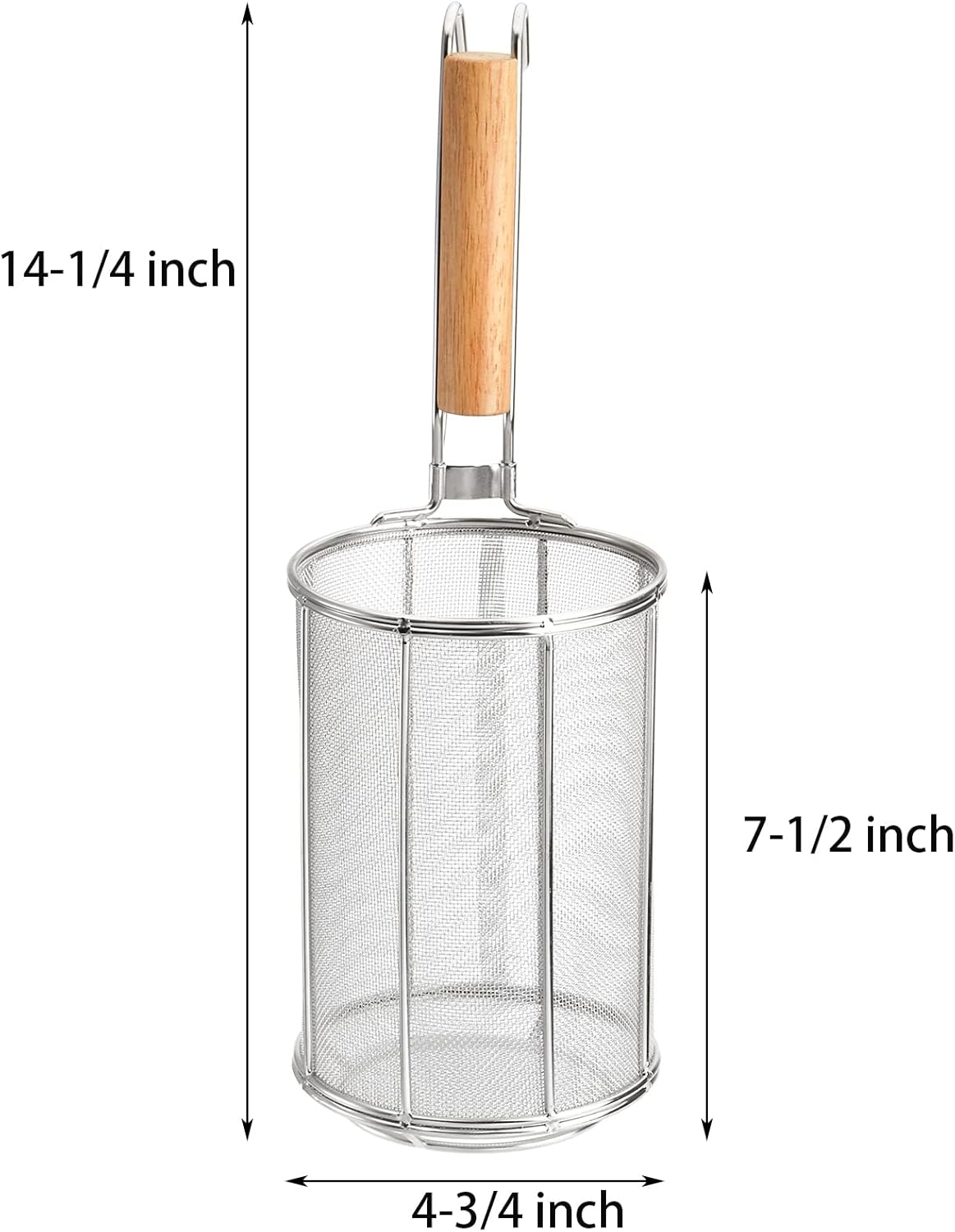 TOPZEA Spaghetti Pasta Strainer Spoon, Stainless Steel Noodle Strainer with Wood Handle, Kitchen Mesh Spider Strainer Food Strainer, Deep Fry Basket for Rinsing, Straining, Draining
