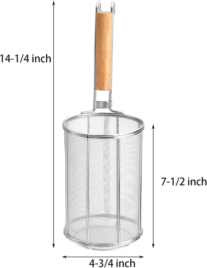 TOPZEA Spaghetti Pasta Strainer Spoon, Stainless Steel Noodle Strainer with Wood Handle, Kitchen Mesh Spider Strainer Food Strainer, Deep Fry Basket for Rinsing, Straining, Draining