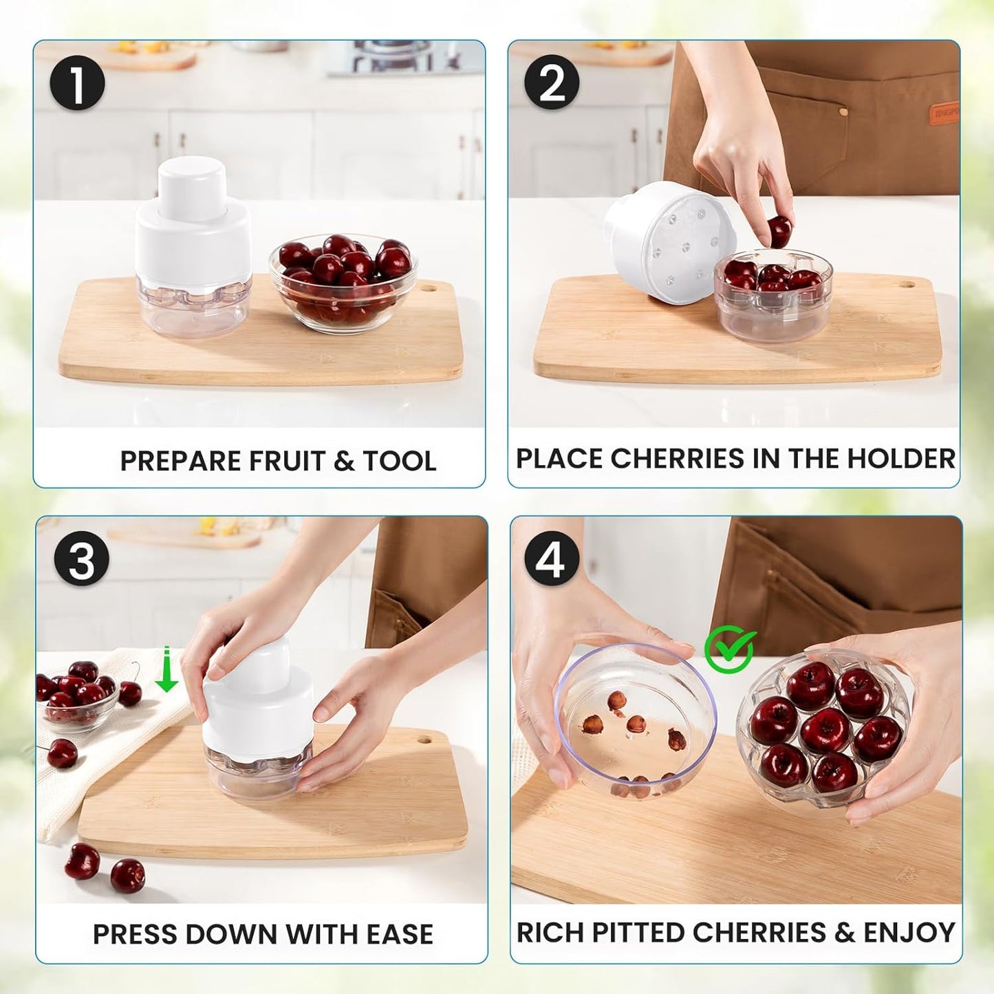 SCHVUBENR 7-IN-1 Large Cherry Pitter Tool - Portable Cherry Corer Pitter with Ergonomic Push Design - Easy to Use for Making Cherry Jam - Pit 7 Cherries at Once, Saving Time & Effort - Red