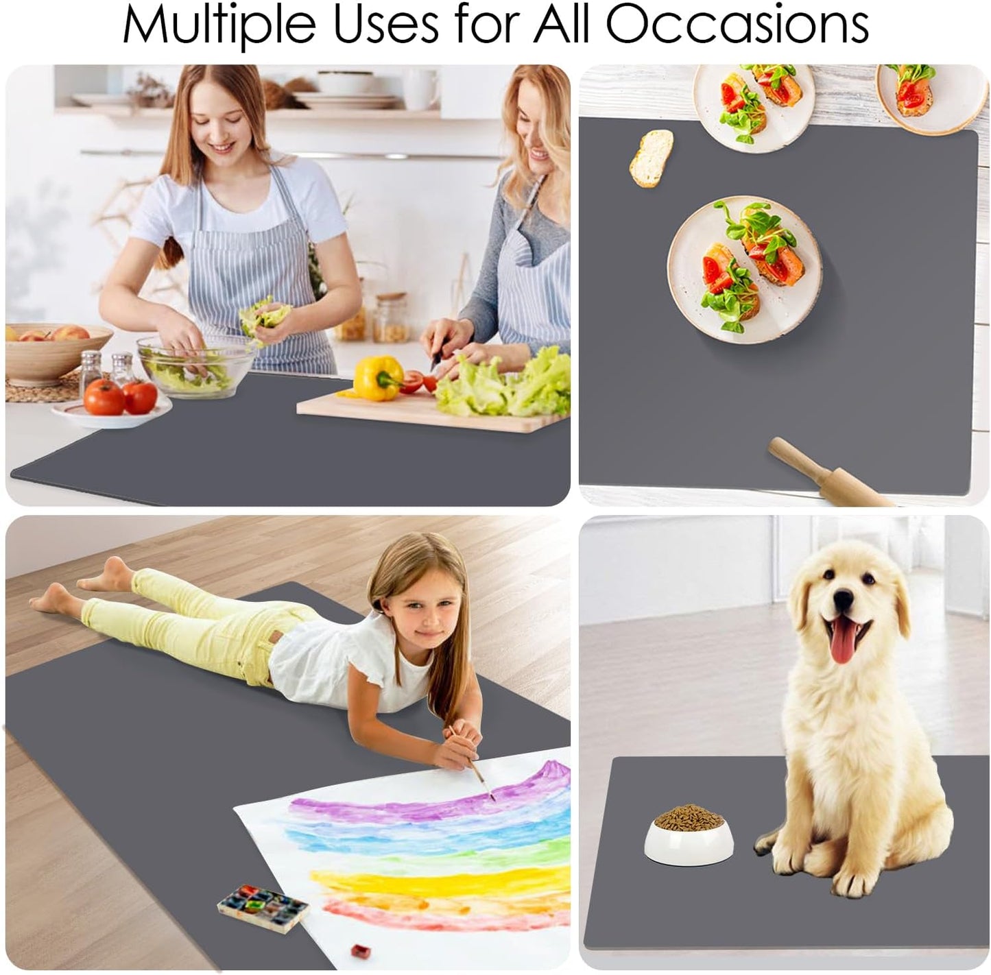 Standard Silicone Mat,Black Baking Mat-Food Grade Kids Dinner Table Placemat Non Slip Counter Mat with Raised Edges Heat Resistant Mat for Air Fryer Nonstick Pastry Dough Mat(1 Pack 23.6'' x 15.7'')