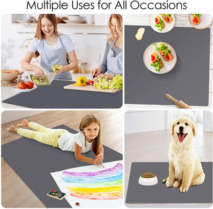 Standard Silicone Mat,Black Baking Mat-Food Grade Kids Dinner Table Placemat Non Slip Counter Mat with Raised Edges Heat Resistant Mat for Air Fryer Nonstick Pastry Dough Mat(1 Pack 23.6'' x 15.7'')