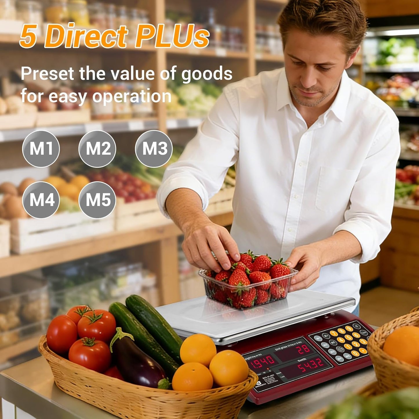 Commercial Food Scale 66lb/30kg, High Precision Digital Price Computing Scale for Farmers Marke, Deli, Dual Backlit LCD Display, Stainless Steel Platform, Rechargeable Battery for Produce Meat