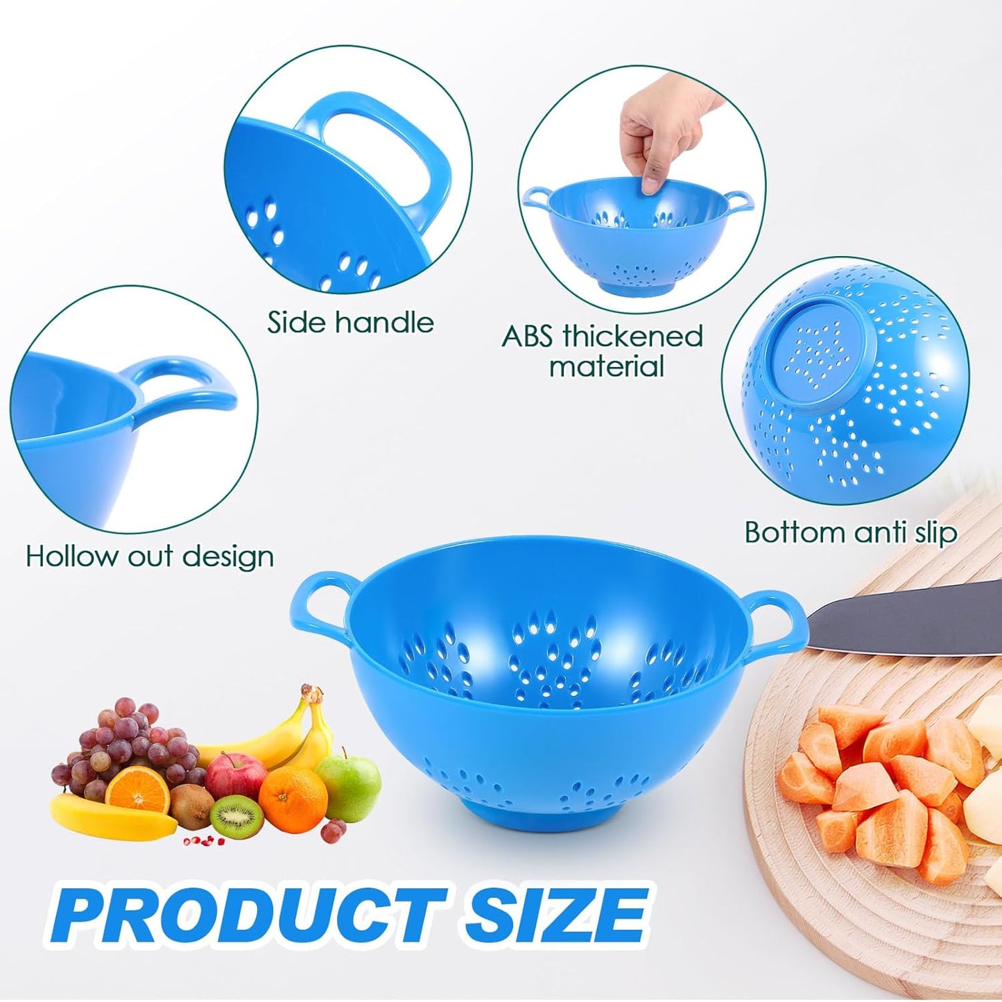 Baderke 4 Pack Mini Colander for Kitchen Plastic Berry Strainer with Double Handles 7.5 x 6 x 3 Inch Small Colander Strainer for Fruits Vegetables Food (Green, Purple, Red, Lemon Yellow)