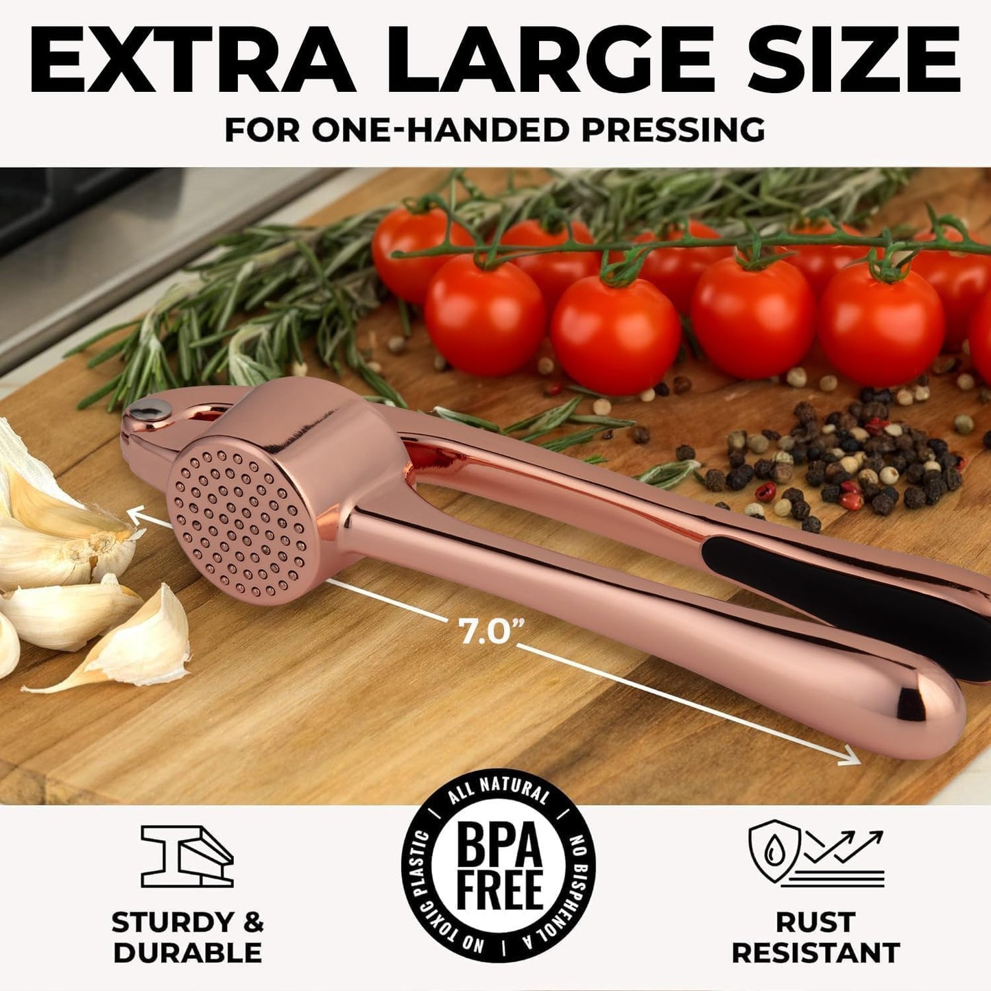 Zulay Kitchen Premium Garlic Press Set - Rust Proof Professional Garlic Mincer Tool - Easy-Squeeze, Easy-Clean with Soft, Ergonomic Handle - Silicone Garlic Peeler & Brush (Silver)