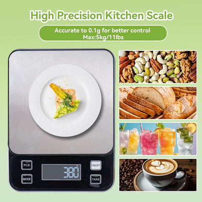 Digital Kitchen Scale, 33lb Food Scale Precisely Measures Grams and Ounces for Baking, Cooking, and Meal Prep, Rechargeable 304 Stainless Steel with LCD Display, Batteries and USB Charging Included
