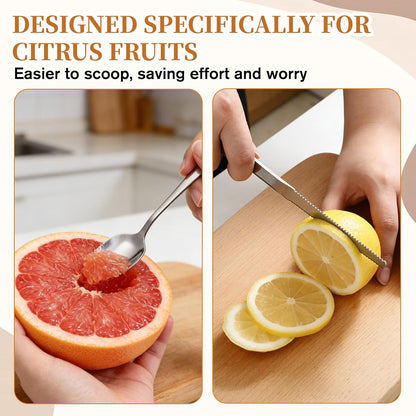 6 Pcs Grapefruit Spoon, Grapefruit Spoon Knife Set with Serrated Edge Stainless Steel Fruit Knife for Citrus Lemon Kiwi Orange Pitaya Avocado