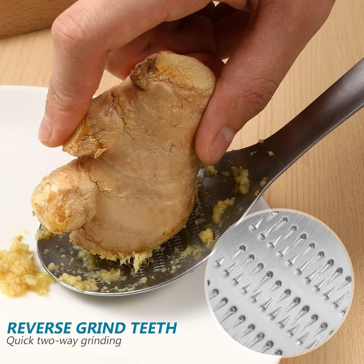 2pcs Stainless Steel Garlic Ginger Fruit Vegetable Grater Spoon Press Garlic Crusher Mincer Cutter Zester for Cheese Chocolate Baby Food Kitchen