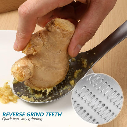 2pcs Stainless Steel Garlic Ginger Fruit Vegetable Grater Spoon Press Garlic Crusher Mincer Cutter Zester for Cheese Chocolate Baby Food Kitchen