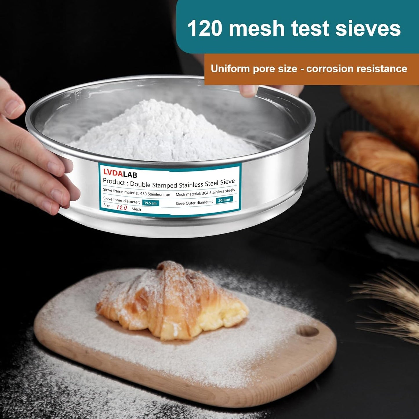 3 Pack 304 Stainless Steel Mesh Lab Sieves, 200mesh 0.075mm, 80 Mesh 0.2mm, 10 Mesh 2mm Aperture Test Sieve,7.9in/20cm Dia Economy Test Sieve for Industrial Laboratory Homes