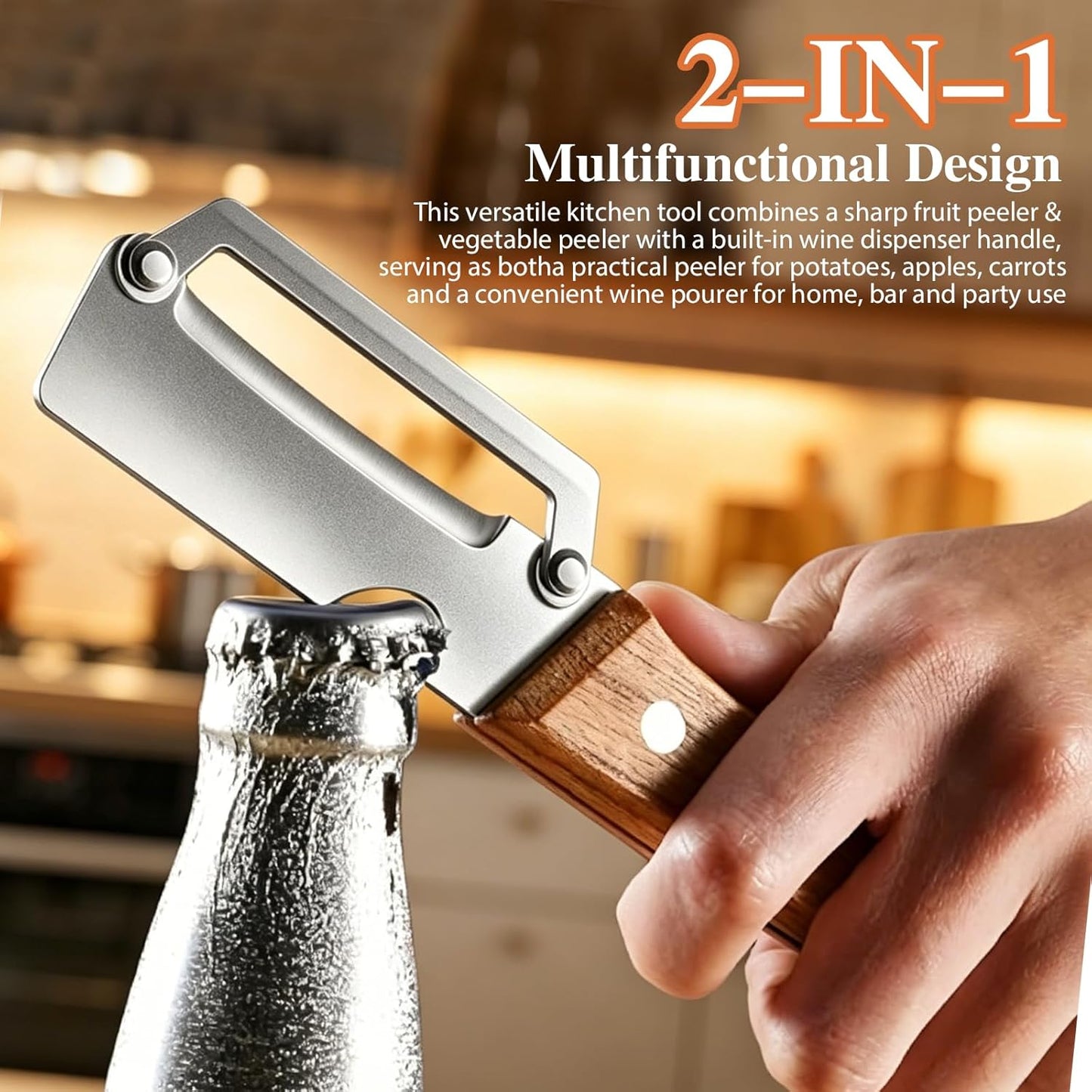 Multifunctional Vegetable Peeler & Multifunctional Vegetable Cutter – Wooden Handle Stainless Steel Peelers for Kitchen, Durable Vegetable Peeler for Peeling Apple, Potato, Pumpkin, Carrot, (2 Piece)