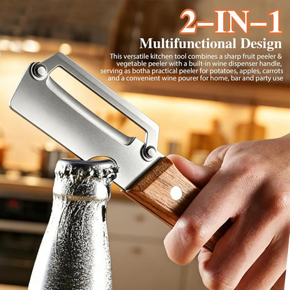 3 Pcs Multifunctional Vegetable Peeler,Multi-Functional Kitchen Peeler with Integrated Opener,Wooden Handle, Stainless Steel Blade Kitchen Tool for Fruit Apple Potato
