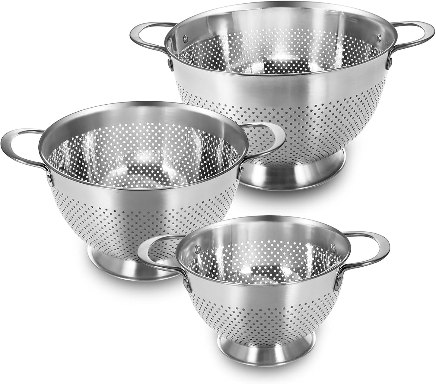Stainless Steel Colander for Kitchen | 5 Quart Durable Rice and Pasta Strainer with Handle | Oversized Handles | Nesting Design | Rust-Resistant & Dishwasher Safe