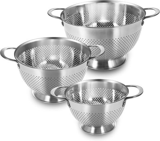 Stainless Steel Colander for Kitchen | 5 Quart Durable Rice and Pasta Strainer with Handle | Oversized Handles | Nesting Design | Rust-Resistant & Dishwasher Safe