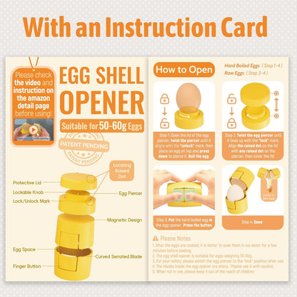 Upgraded 2 in 1 Egg Shell Opener, Hard Boiled Egg Peeler with Piercer, Cute Egg Cracker for Raw Eggs, Egg Separator for Home Kitchen Gadgets Tool