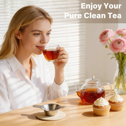 AUEAR, 2 Pack Different Size Stainless Steel Mini Strainer Fine Mesh Tea Funnel Coffee Filter with Double Handles