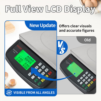 Commercial Food Scale 40KG Large Digital Kitchen Scale Baking Cooking Bread Meat Weight Price Computing Scale Stainless Steel Parts and Coins Counting Scale for Deli Stores Tare Function