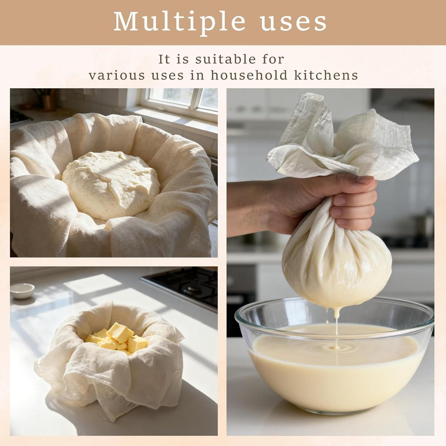 Cheese Cloths, 10Pcs 20x20 Inch Grade 100 Precut Cheese Cloths for Straining, Cotton Unbleached, Reusable Muslin Cheesecloth for Straining, Making Yogurt, Juice, Cooking Turkey