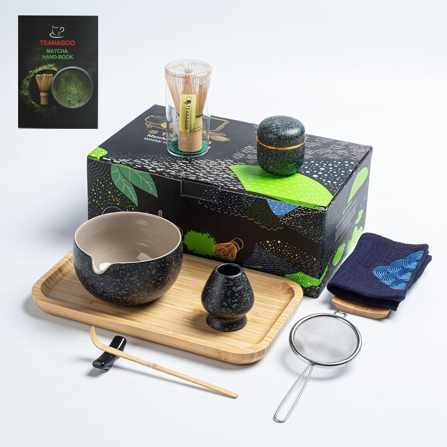 TEANAGOO Matcha Whisk Set,7 Pcs Matcha Start Set Lt.Grey,Matcha Kit for Ceremony,Matcha Tea Set with Whisk and Bowl with All Accessories,Gift for Friend/Family
