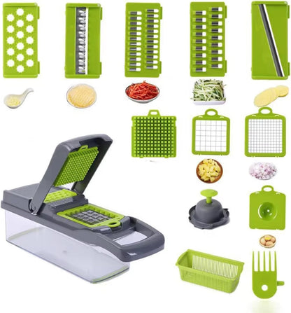 15-in-1 Vegetable Chopper & Slicer with Garlic Grater – Multifunctional Food Cutter, Stainless Steel Blades, Veggie Dicer, Onion Chopper, Mandoline Slicer, Kitchen Gadgets.