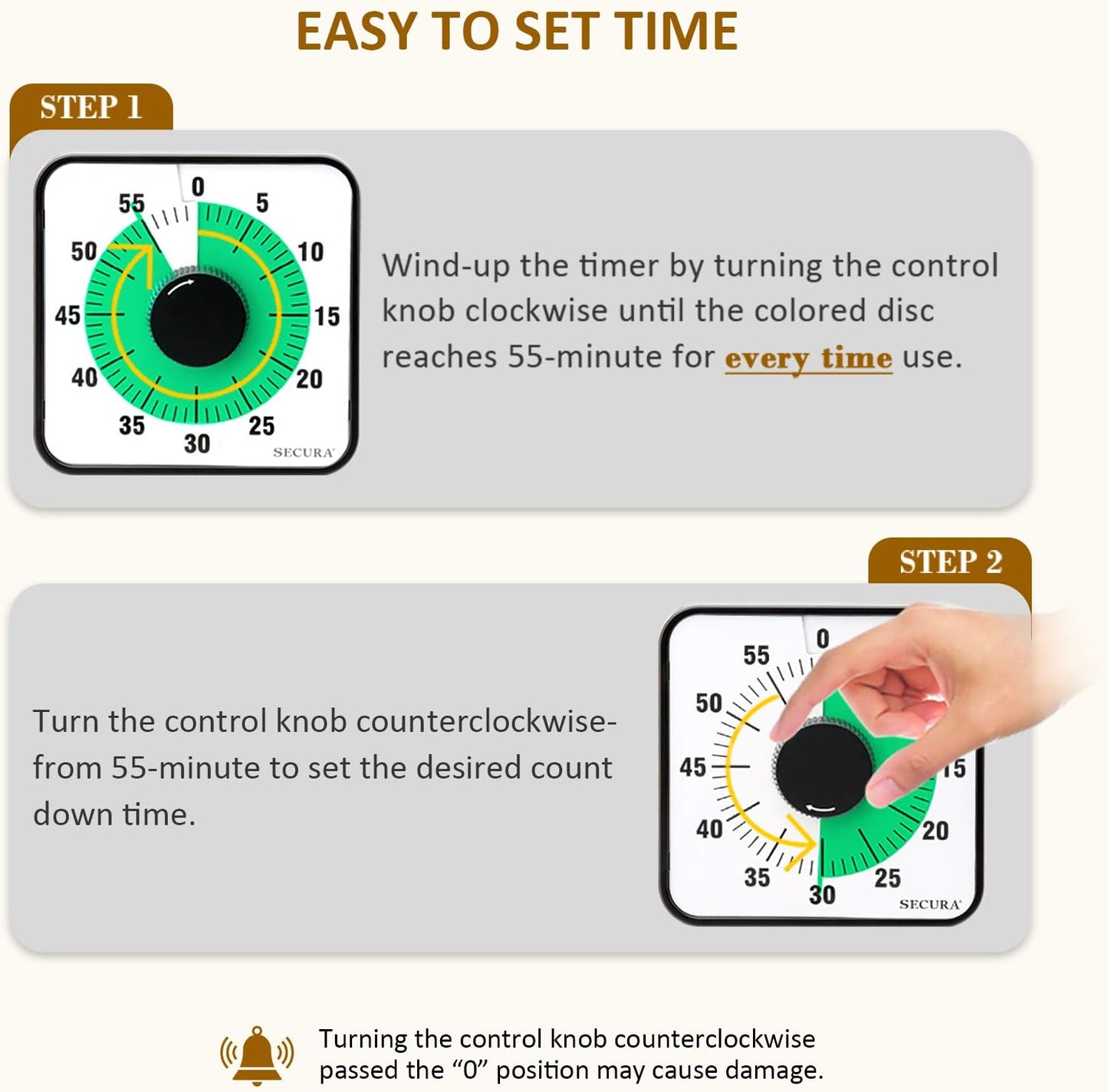 Secura 60-Minute Visual Countdown Timer, 7.5-Inch Oversize Classroom Visual Timer for Kids and Adults, Durable Mechanical Kitchen Timer Clock with Magnetic Backing (Blue)