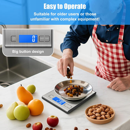 33lb Rechargeable Food Scale, Diyife 304 Stainless Steel Digital Kitchen Scale, 7.5 * 5.5 in Weight Grams and Ounces for Baking, Cooking, 5 Units with Tare Function, LCD Display, 2 AAA Batteries