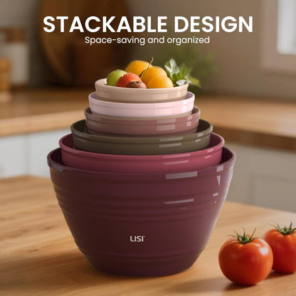 LISI 23Pcs Mixing Bowls Set with Lids, Airtight BPA-Free Nesting Bowls for Mixing, Baking, Cooking & Storage, Dishwasher Safe Serving Bowl, Includes Spatula, Spoons, Brush & Whisk