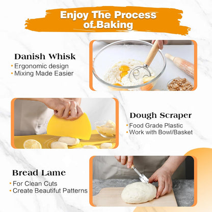Sourdough Starter Kit, 9'' Round Banneton Proofing Basket, 36oz Sourdough Starter Jar, Bread Lame, Dough Scraper, Dough Whisk & Silicone Bread Sling