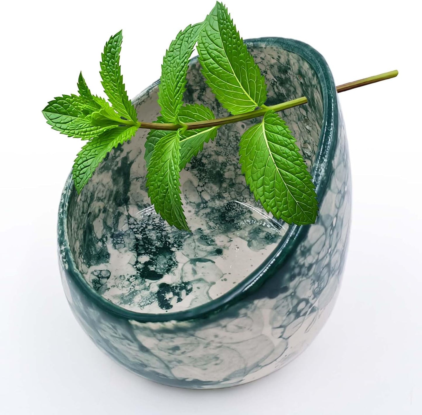 Green Ceramic Herb Stripper Bowl with Multi-Sized Holes Kitchen Gadget Tool for Fresh Rosemary, Parsley, Basil, Mint & More , Angled Serving Bowls for Party Stylish Dish for Berries, Nuts, Dips Fruit