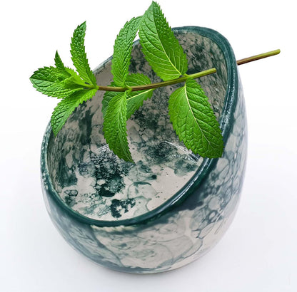 Green Ceramic Herb Stripper Bowl with Multi-Sized Holes Kitchen Gadget Tool for Fresh Rosemary, Parsley, Basil, Mint & More , Angled Serving Bowls for Party Stylish Dish for Berries, Nuts, Dips Fruit