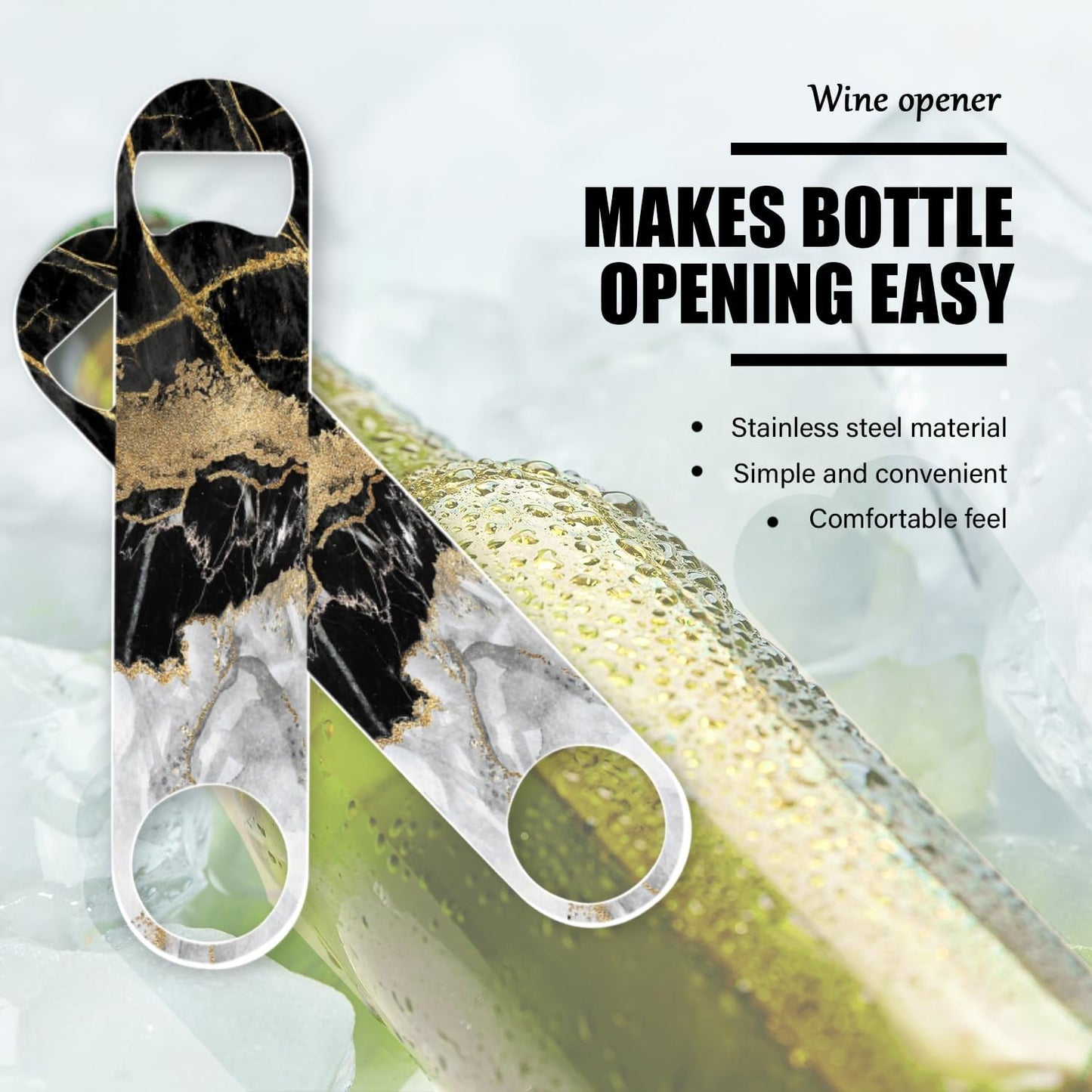 2 PACK Beer Bottle Opener, Stainless Steel Flat Bottle Openers,7 inch Metal Decor,Pink And Gold Marble