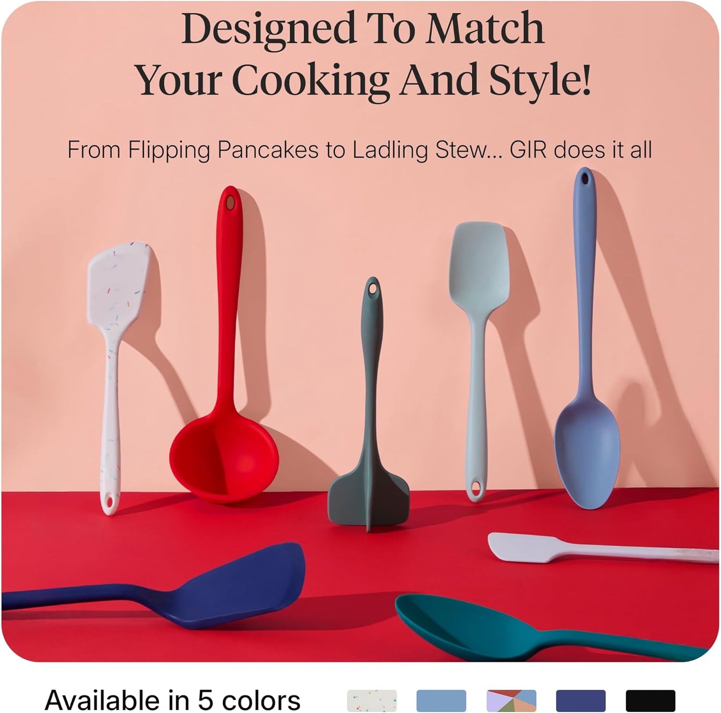 GIR: Get It Right 5-Piece Silicone Ultimate Kitchen Utensils Set - Ladle, Spatula, Flip, Spoon & Spoonula - Non-Toxic Cooking Utensils for Nonstick Cookware, Cooking and Baking - Black