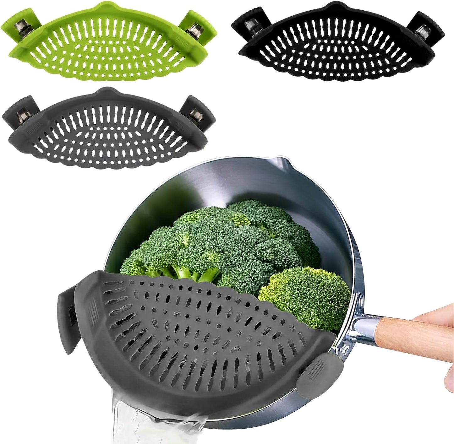 3 Pcs Silicone Clip-on Food Strainer Pasta Strainer for All Pots and Pans, Kitchen Colander for Noodle, Vegetables, Meat, Fruit, Spaghetti