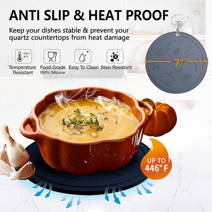 Silicone Trivet Mats - 3 Heat Resistant Pot Holders for Hot Pots and Pans, Silicone Mats for Kitchen Countertops, Table, Food Grade Silicone (Black & Gray)