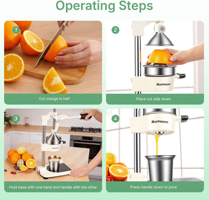 Cast Iron Juicer, 17"Tall & Sturdy Flat Base | Heavy-Duty Manual Hand Press Juicer For Orange Lemon Lime Pomegranate & Citrus, Orange Squeezer, Stainless Steel Cup, Easy to Clean, Black