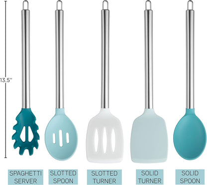 COOK WITH COLOR Silicone Cooking Utensils, Kitchen Utensil Set, Easy to Clean Silicone Kitchen Utensils, Cooking Utensils for Nonstick Cookware, Kitchen Gadgets Set, 10 Pieces, Green