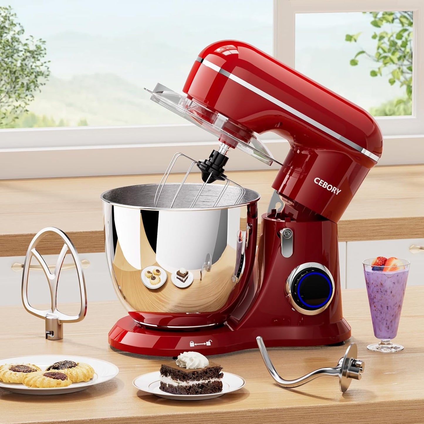 CEBORY 3-IN-1 Electric Stand Mixer, 6.5QT Bowl 660W 10-Speed Kitchen Mixer, Household Food Mixers include Dough Hook, Beater and Whisk, Bread Cake Mixer for Baking and Most Home Cooks, Pink