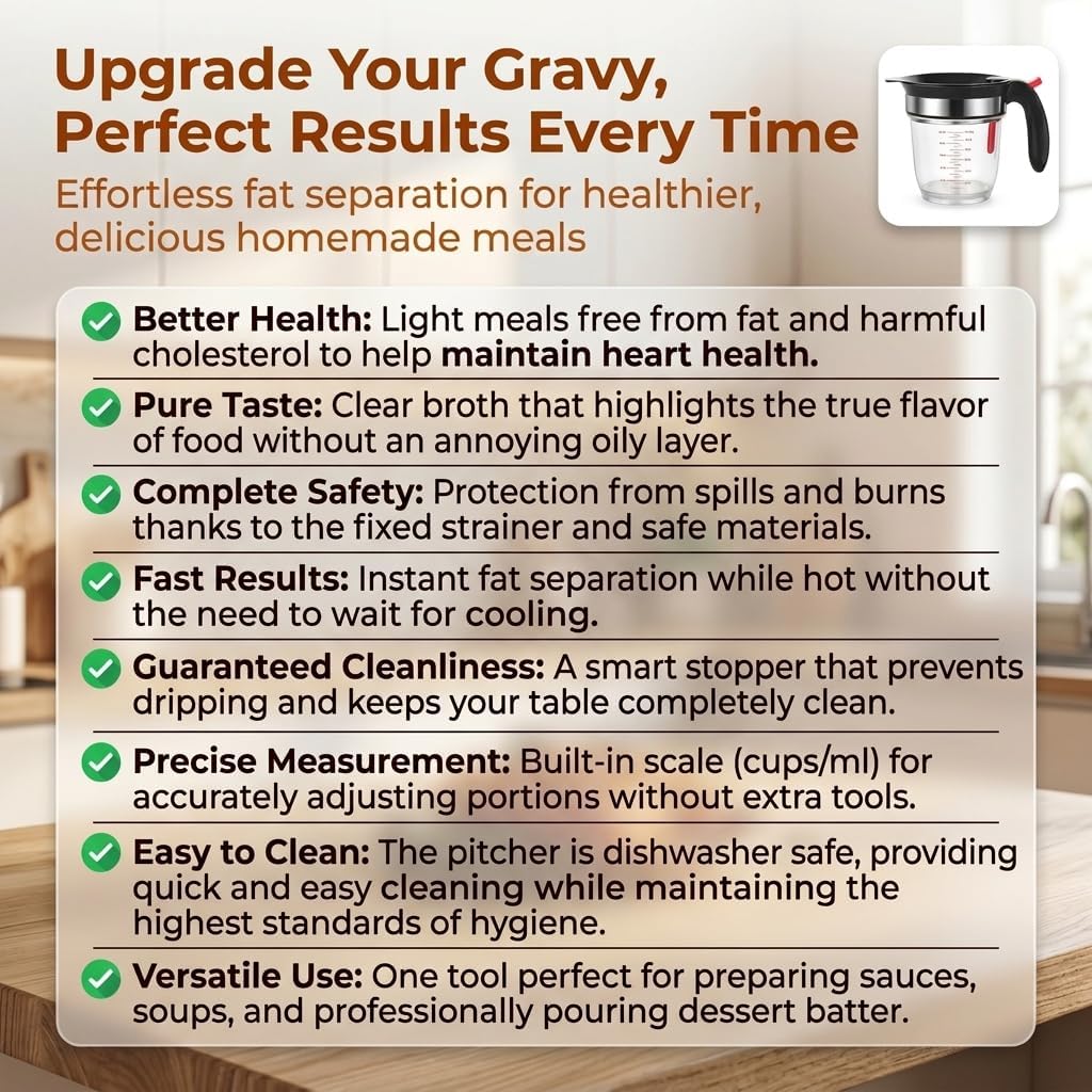 Premium Fat Separator Gravy Bacon Grease Saver With Strainer Jug Cup Oil For Cooking Bottom Release Skimmer Mince Tool Pan Turkey Separating