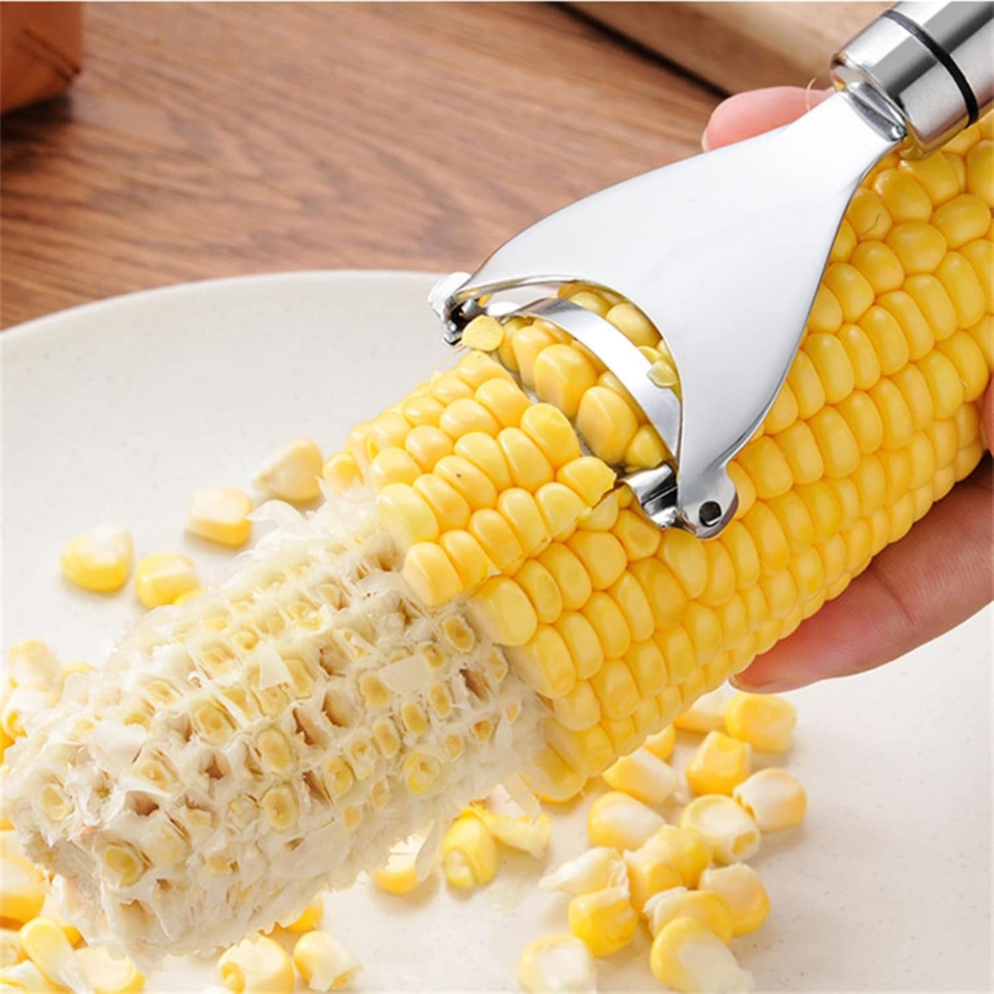 2 Pcs Stainless Steel Corn Peeler,Corn on the Cob Remover Tool,Corn Stripper Corn Sheller Kitchen Tools with Ergonomic Handle, Silver, 6.5X18CM (A169)
