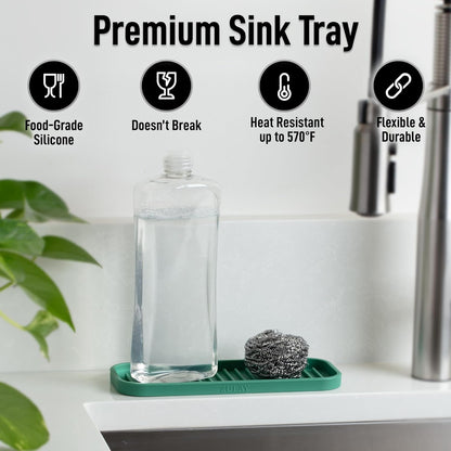 Zulay Kitchen (9x3.5in Sponge Holder for Kitchen Sink - Flexible Heavy-duty Multipurpose Sink Caddy - Counter Organizer for Kitchen, Bathroom, Makeup, Trinkets & More! (Grey)